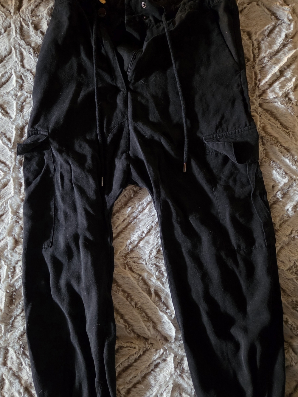 Zara Black Harem Cargo Jogger Pants Drop Crotch Utility Drawstring